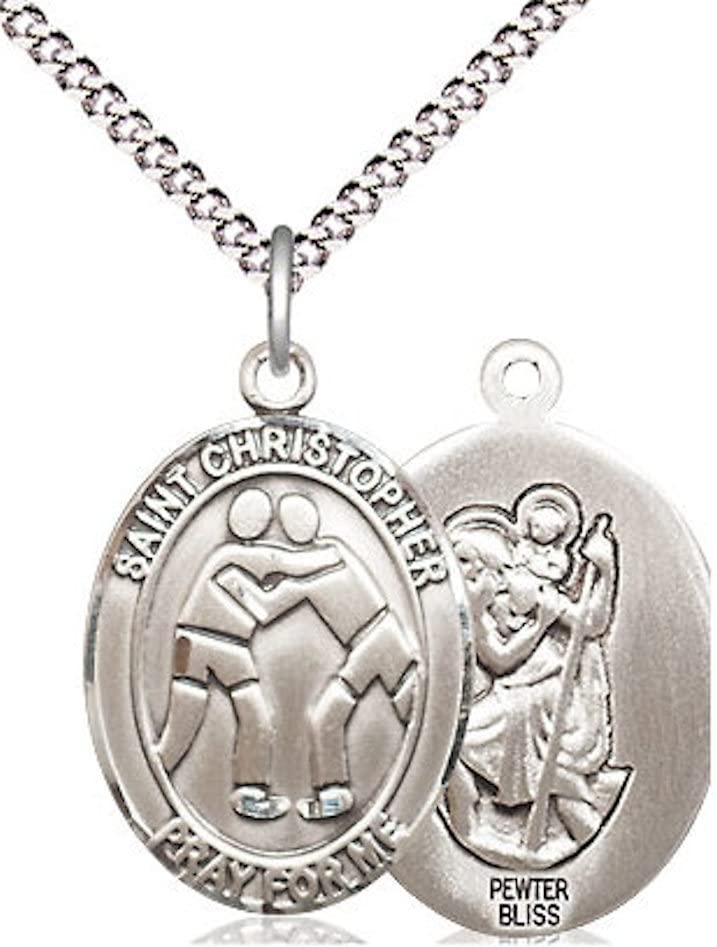 Wrestling / St. Christopher Medal in Fine Pewter, 3/4", Your Choice of Chain # 17401