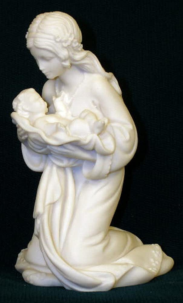 Kneeling Madonna and Child in white alabaster, 4". Made in Italy., 21933
