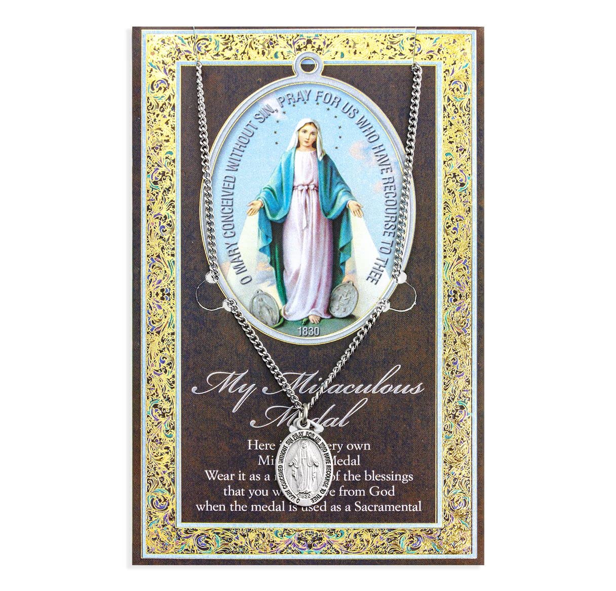 15/16" Pewter Medal with Folding Prayer Card, Miraculous Medal, # 59638