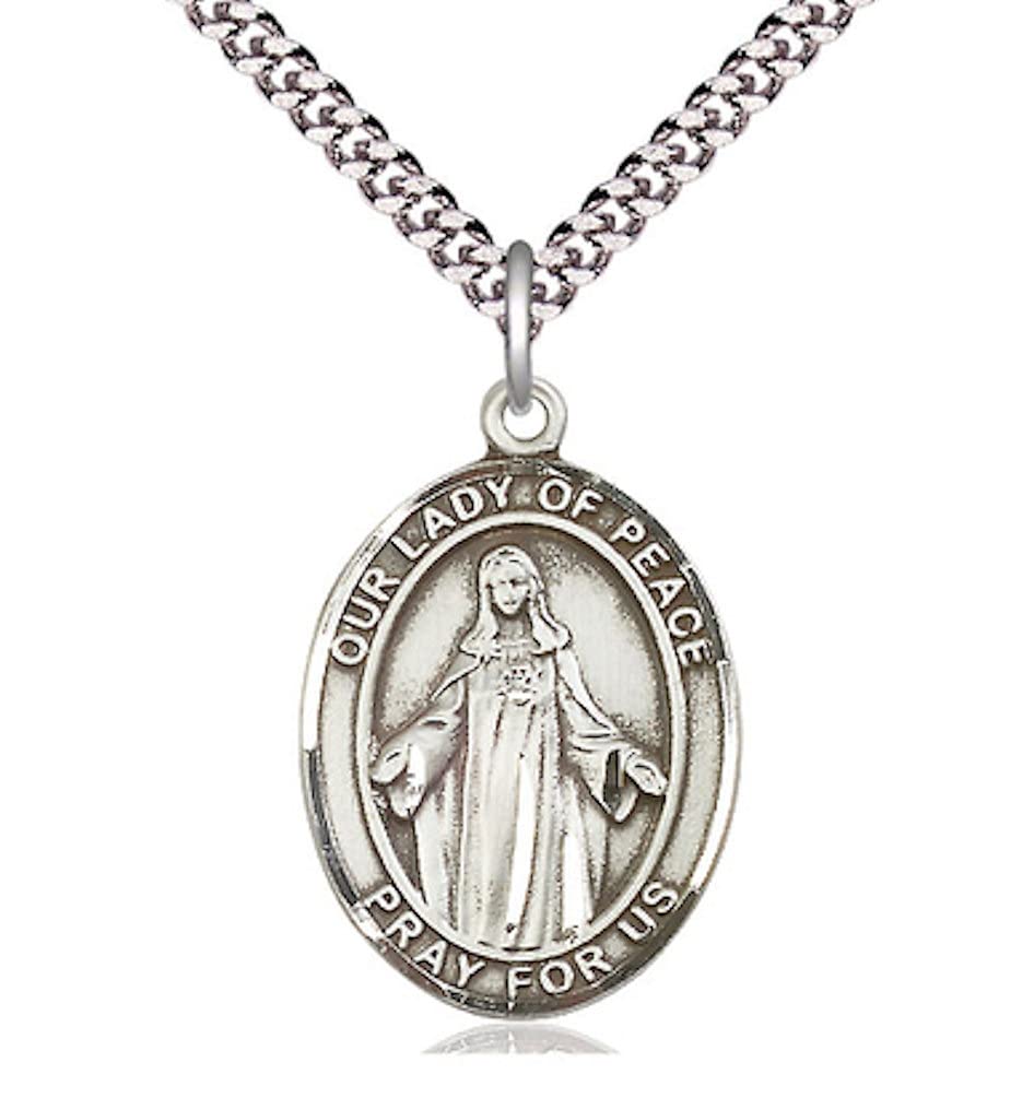 Our Lady of Peace Medal in Fine Pewter, 1" tall, Your Choice of Chain, # 4876