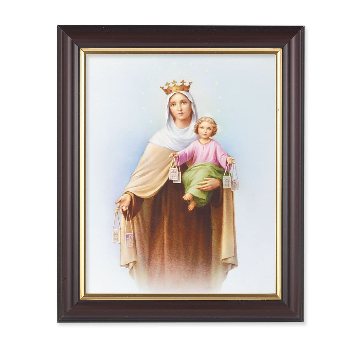 Our Lady of Mount Carmel, 10"x12", Classic Fluted Walnut Finished Frame, Italian Print Under Glass # 26204