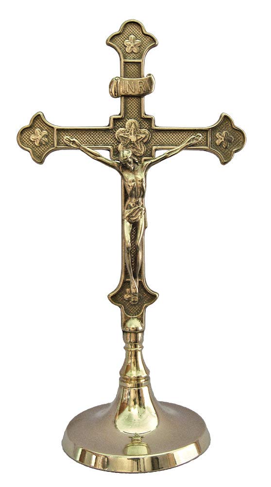 11.5" Standing Brass Crucifix, Made in Italy, Shiny Finish, # 21961