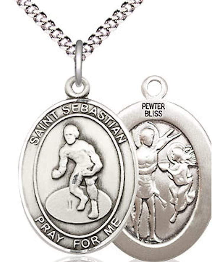 Wrestling / St. Sebastian Medal in Fine Pewter, 3/4", Your Choice of Chain # 17547