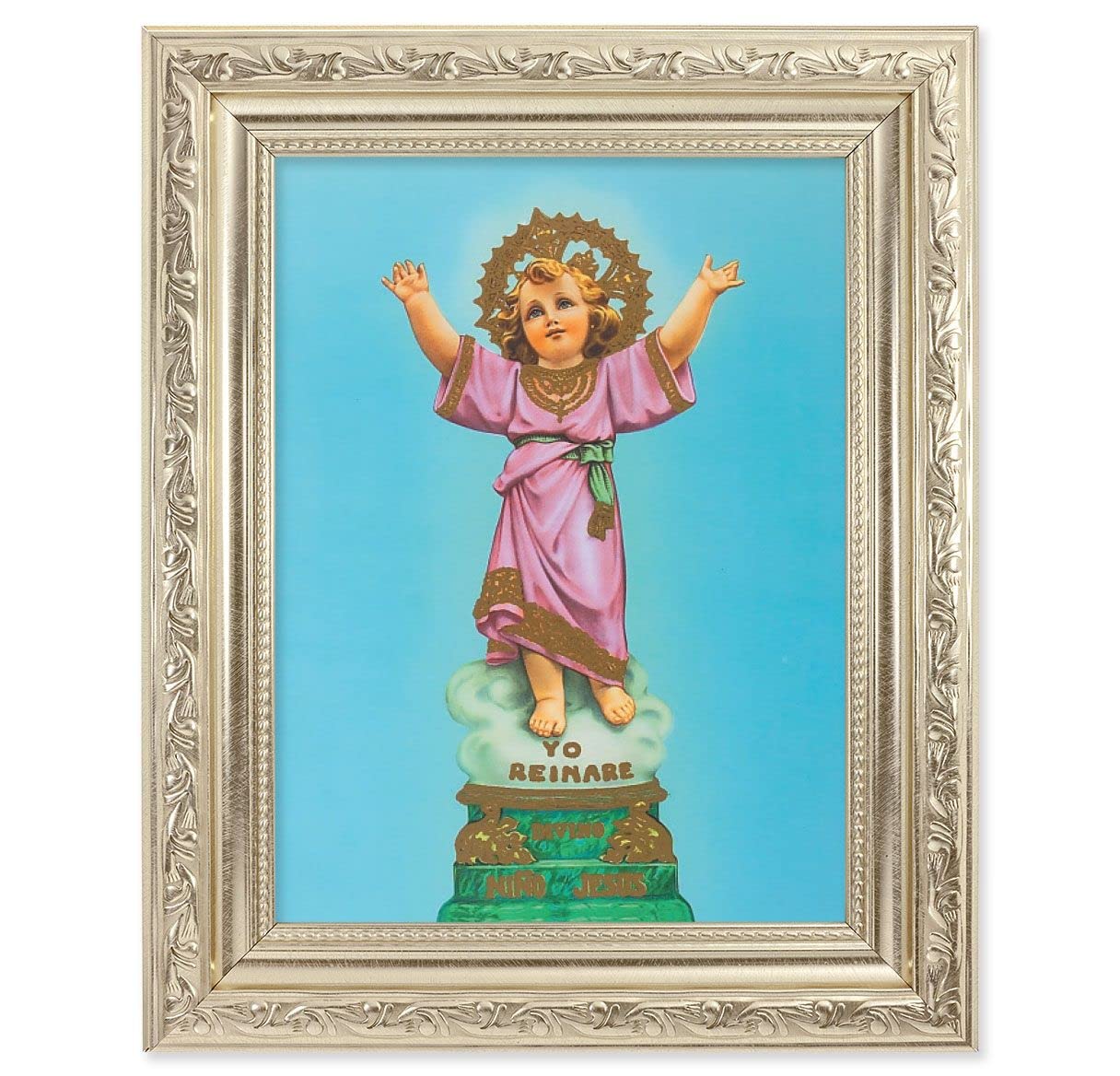 Divino Nino Picture, 8-1/4"x10-1/4 Antique Silver Finish with Acanthus Leaf Detail Under Glass # 27865