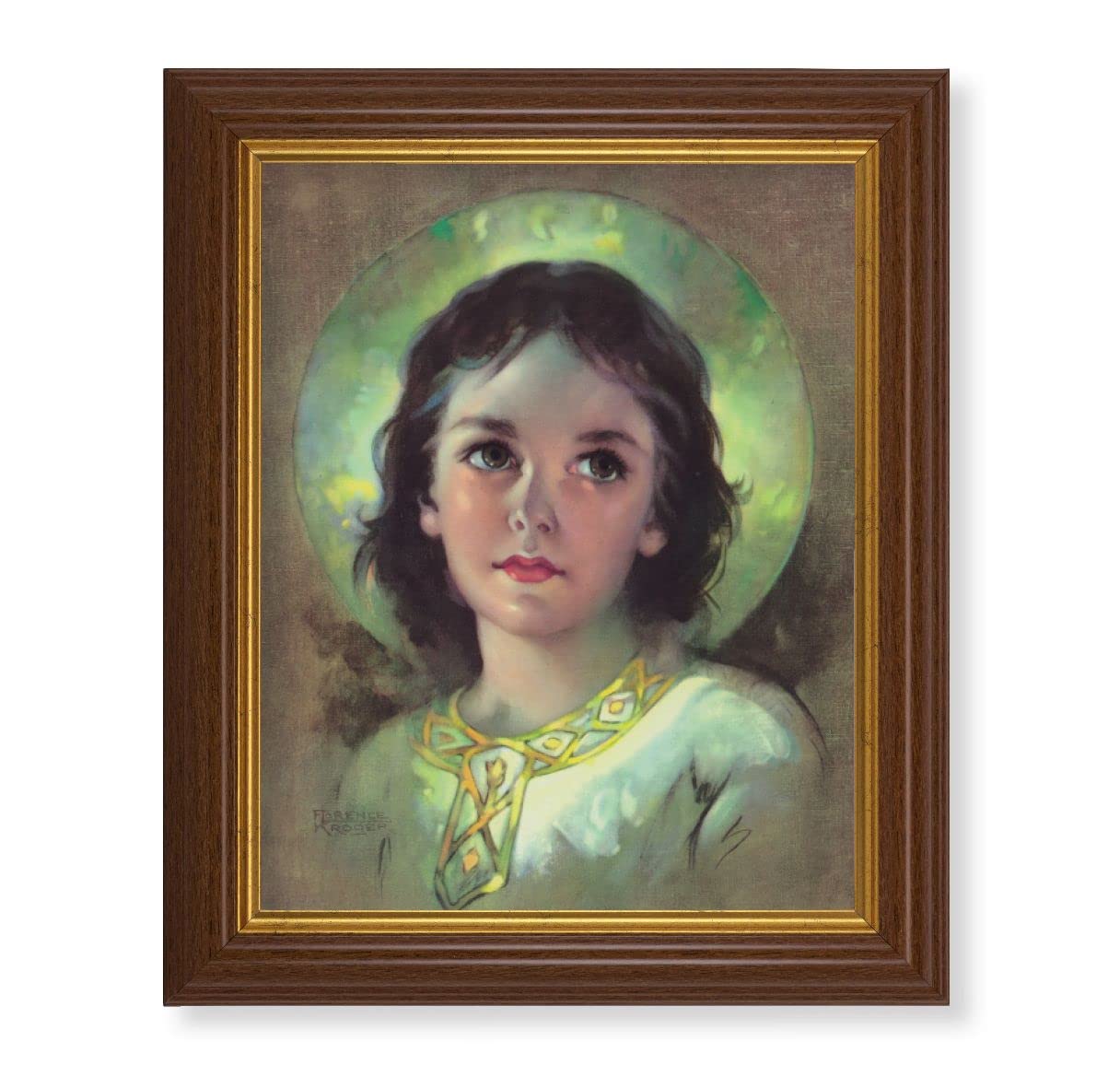 The Child Jesus Picture, 10.5"x12.5" Walnut Finished Fluted Frame, Gold Beaded Lip, Italian Print # 27118