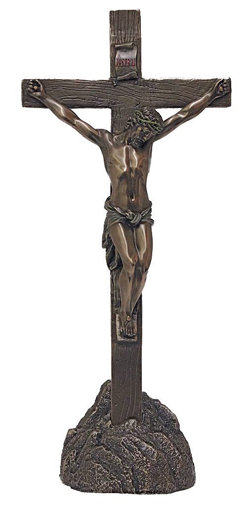 13.25" Crucifix in Cold Cast Bronzed Resin, Removable Base # 22027