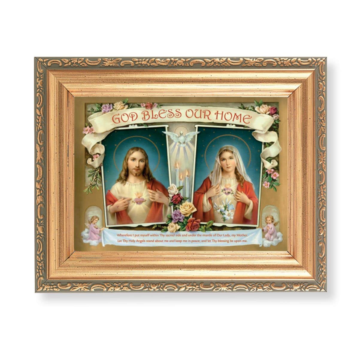 Antique Gold Frame, 5.75"x7.25" overall, Under Glass, God Bless Our Home, # 59612