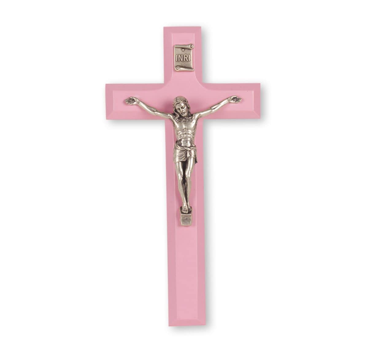 7" Pink Cross, Antique Silver Plated Corpus, # 64551