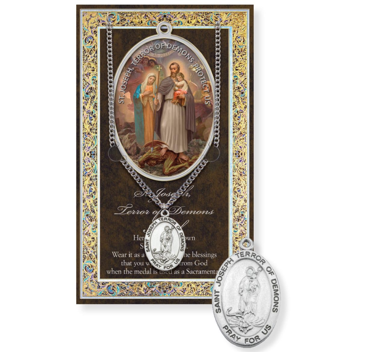 St. Joseph Terror of Demons Folding Picture Card with a Medal & Chain # 29147
