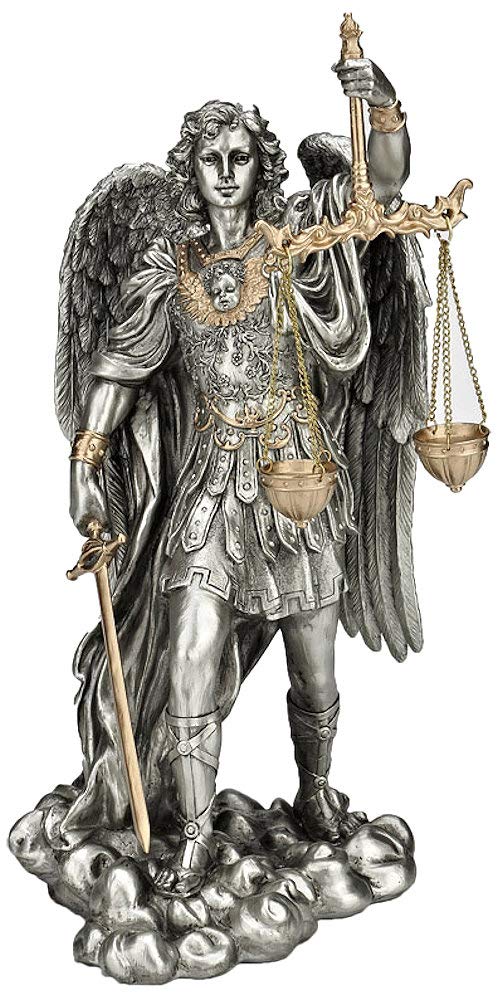 11" St. Michael with Scales, Bronze & Pewter Style Resin, # 65011