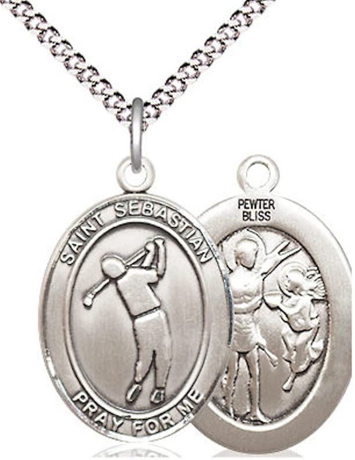 Golf / St. Sebastian Medal in Fine Pewter, 3/4", Your Choice of Chain # 17442