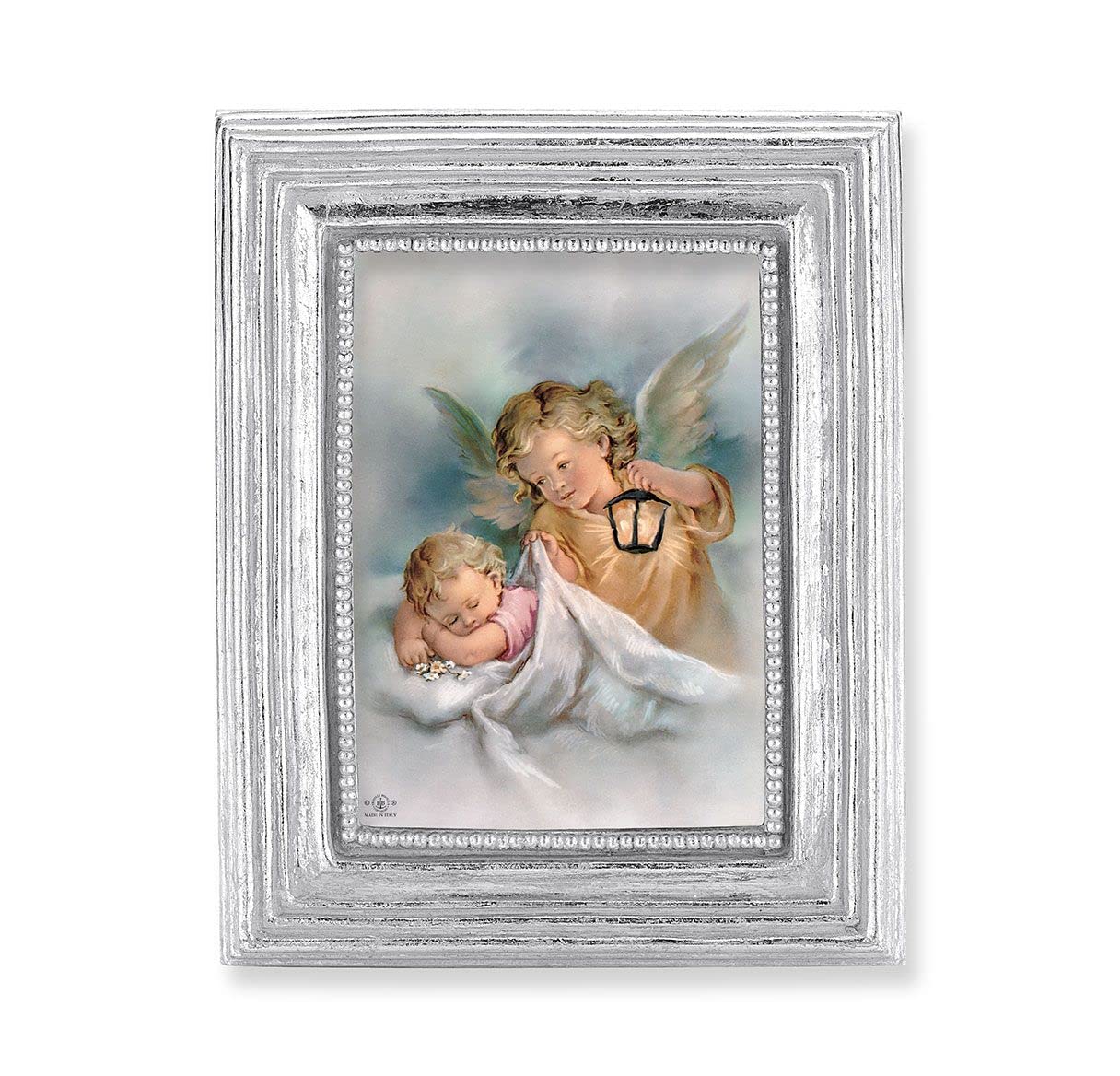 Guardian Angel with Lantern Picture, Silver Finish 3-7/8"x4-3/4 Frame, Exclusive Gold Stamped Print Under Glass # 28385