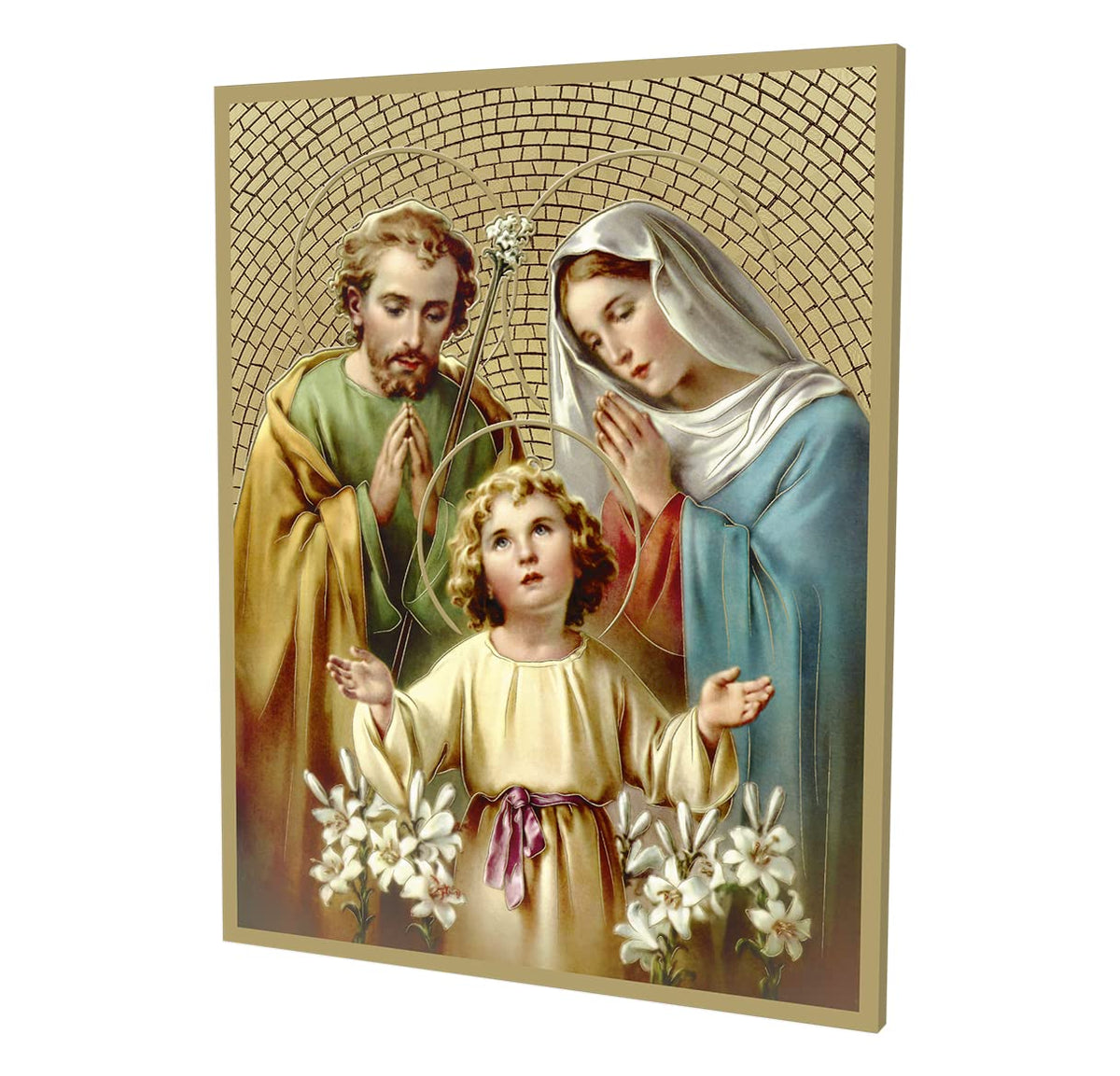 Holy Family Gold Foil Mosaic Plaque, 8"x10", Made in Italy # 1288
