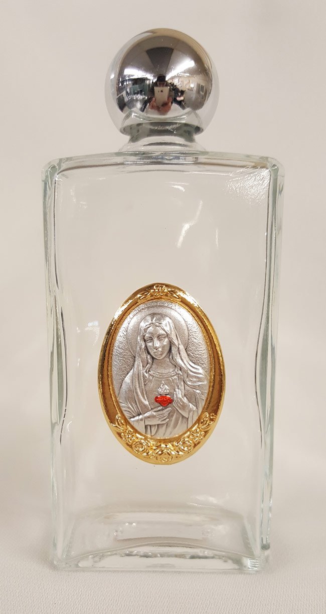 Immaculate Heart of Mary Glass Holy Water Bottles, 8oz, 5" Made in Italy, 3-Count Value Pack, # 67701