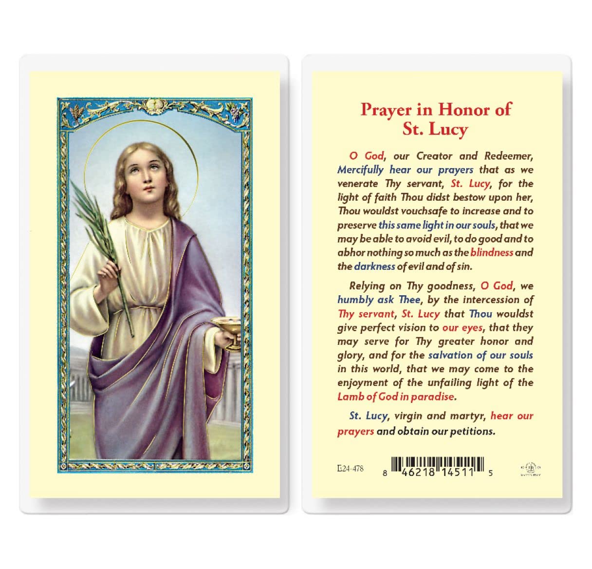 St Lucy Laminated Holy Cards, 25-Count Pack, # 99880