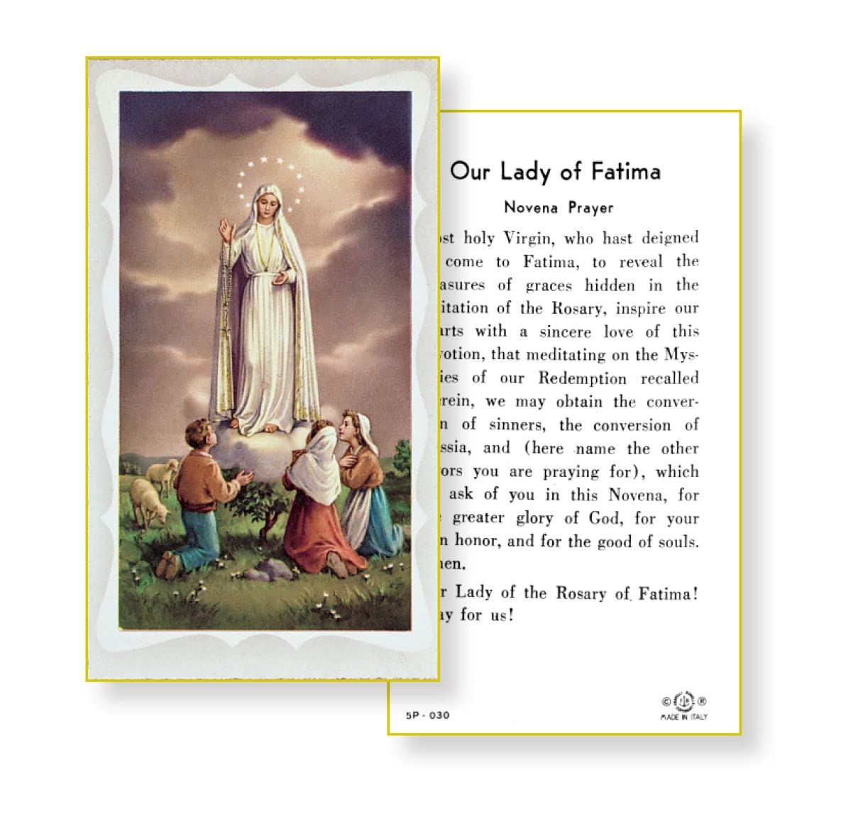 OUR LADY OF FATIMA Paper Holy Cards, 2"x4", 100-pack, # 5802