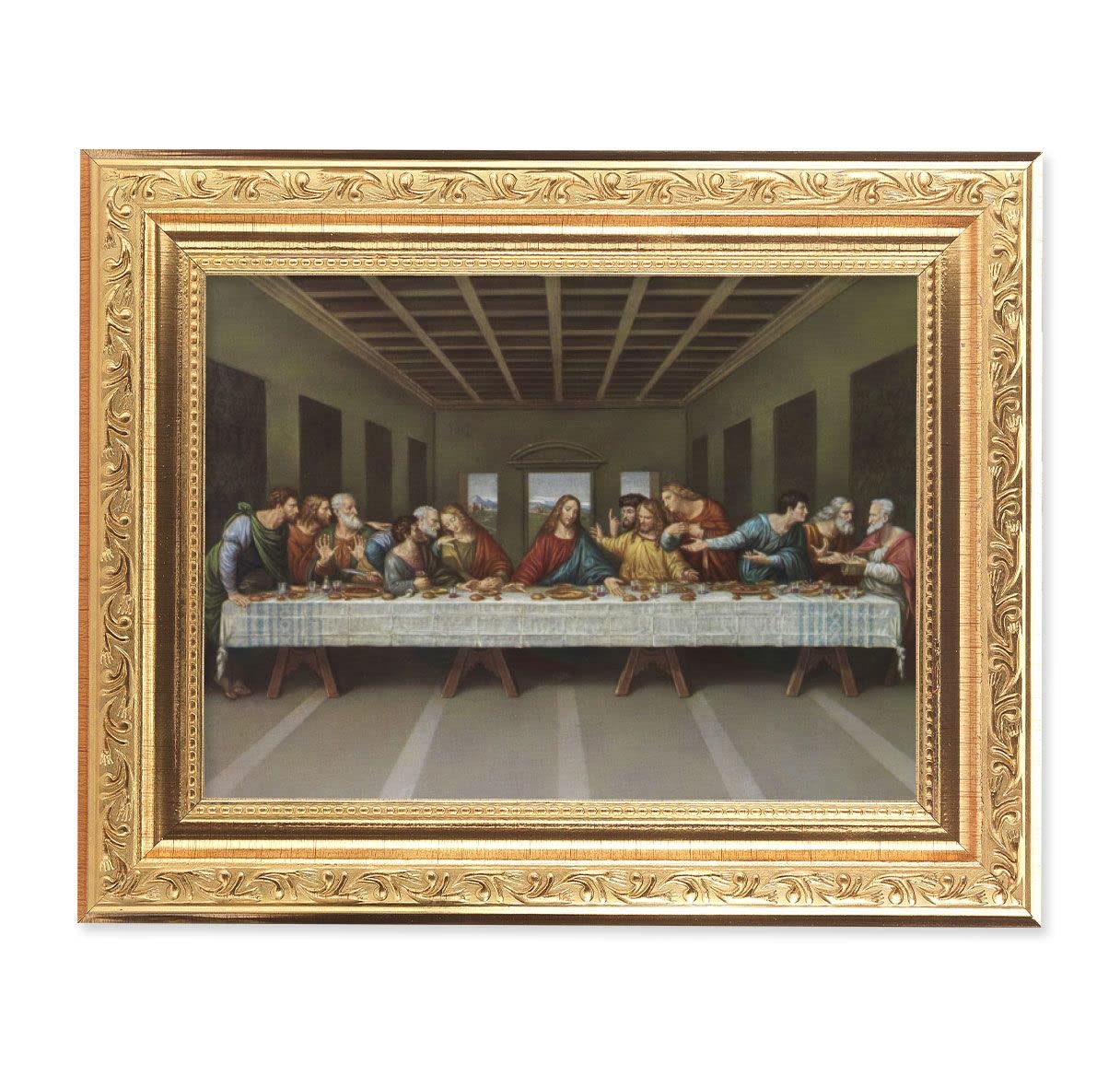 Last Supper Picture under Glass, Bright Gold Frame, 8.25"x10.25", # 57380