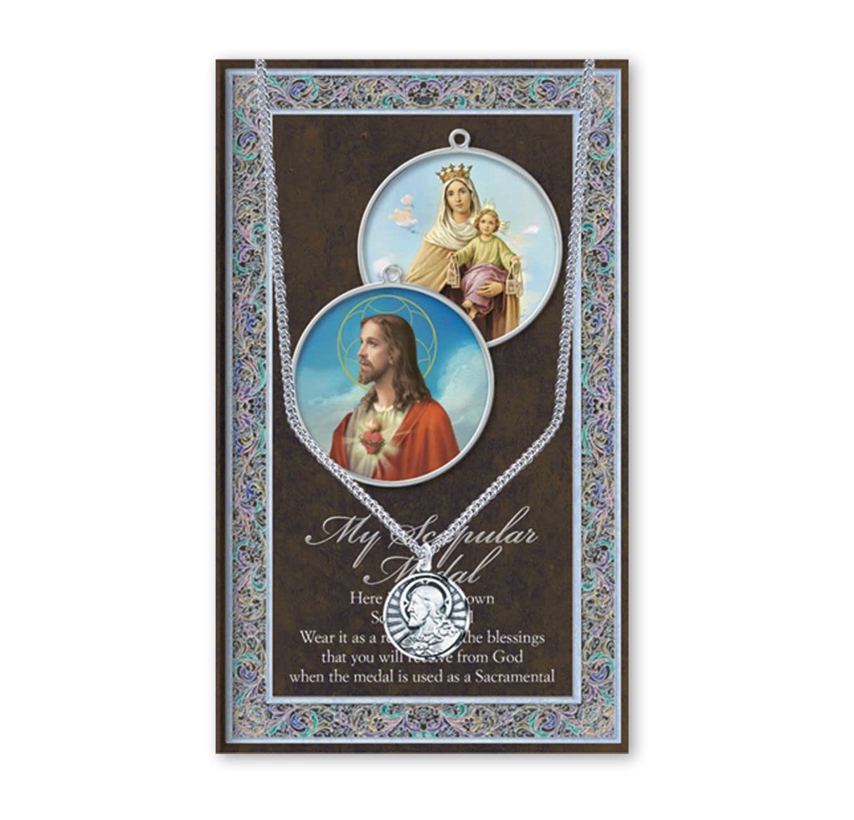 5/8" Pewter Medal with Folding Prayer Card, Scapular Medal, # 93109