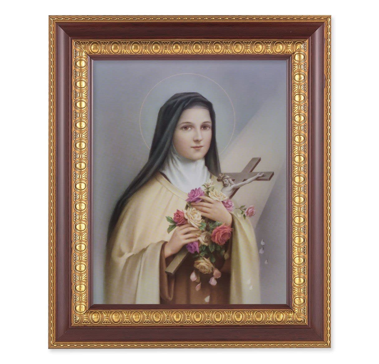 St. Therese of Lisieux, 11-1/2"x13-1/2, Cherry Finish with Gold Egg & Dart Frame, Italian Print Under Glass # 26063