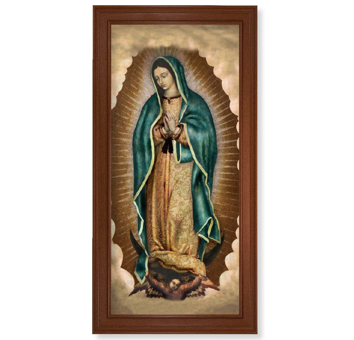 Our Lady of Guadalupe Picture, 17-1/4"x33-1/4 Natural Walnut Finish Fluted Frame, Textured Italian Print # 22152