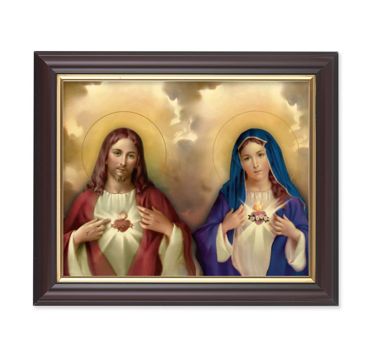 The Sacred Hearts, 10"x12", Classic Fluted Walnut Finished Frame, Italian Print Under Glass # 26196