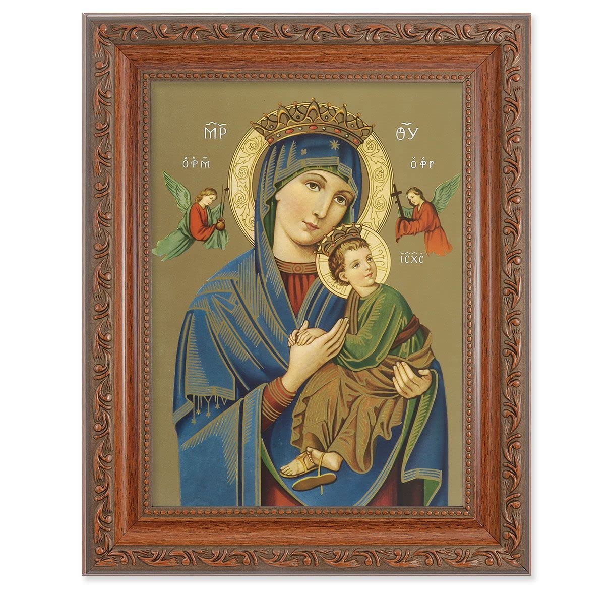 Our Lady of Perpetual Help Picture, 8-1/4"x10-1/4 Mahogany Finish with Acanthus Leaf Detail Under Glass # 27806
