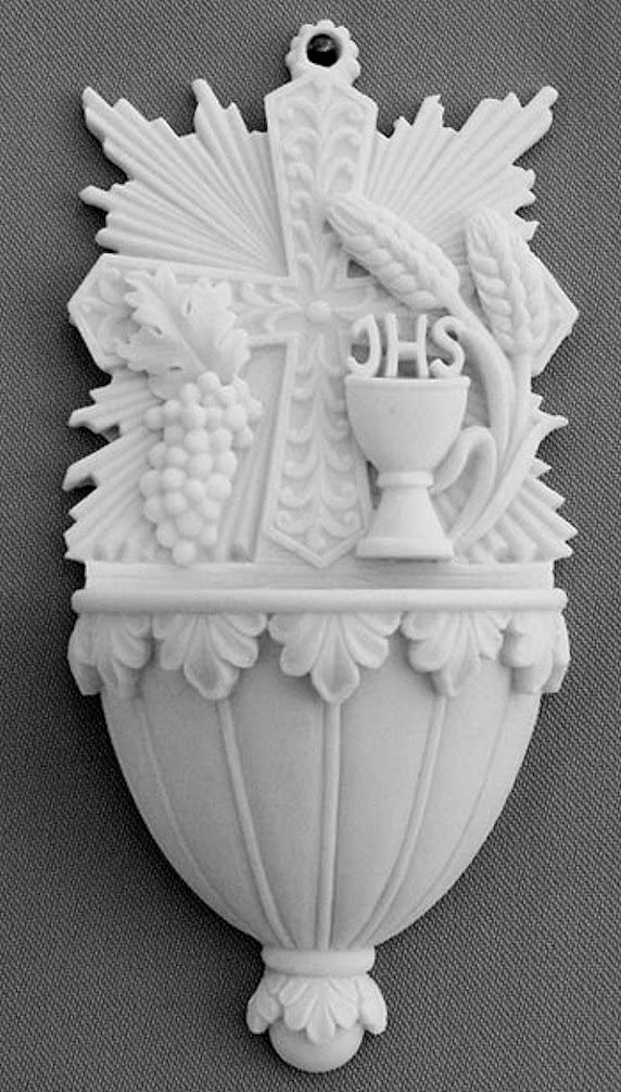 6-1/4" First Communion Holy Water Font, White Alabaster, Italian, 2-Count Value Pack # 96437