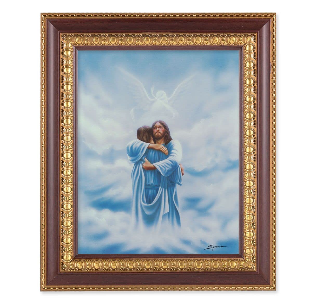 Welcome Home Reunion Picture, 11-1/2"x13-1/2, Cherry Finish with Gold Egg & Dart Frame, Italian Print Under Glass # 26157