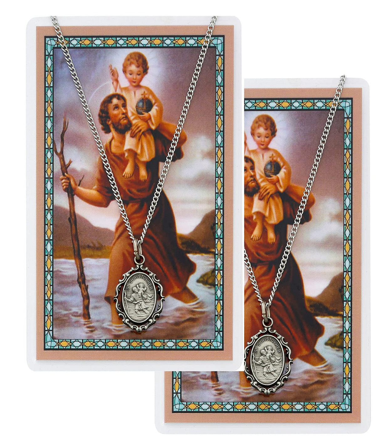 St. Christopher Pewter Medal with Laminated Holy Card, 18" Chain, 2-Count Value Pack. # 21354