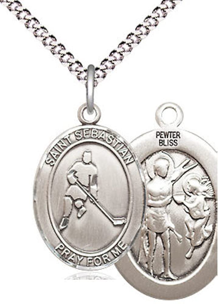 Ice Hockey / St. Sebastian Medal in Fine Pewter, 3/4", Your Choice of Chain # 17444