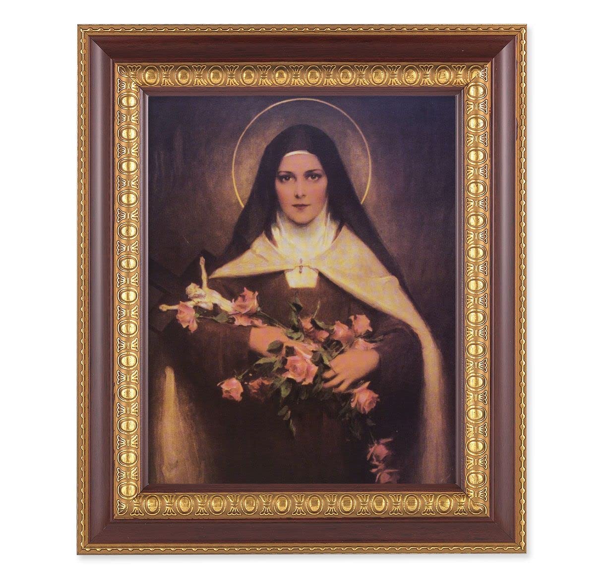 Chambers: St. Therese of Lisieux, 11-1/2"x13-1/2, Cherry Finish with Gold Egg & Dart Frame, Italian Print Under Glass # 26131