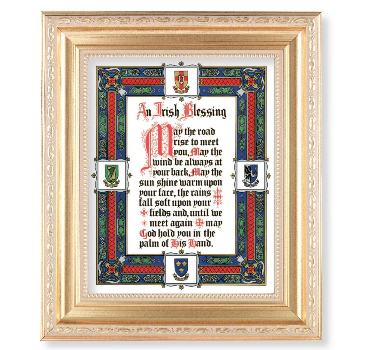 an Irish Blessing, 11.5"x13.5" Satin Gold Frame, Distressed Finish with Scrollwork, Italian Print Under Glass # 26497