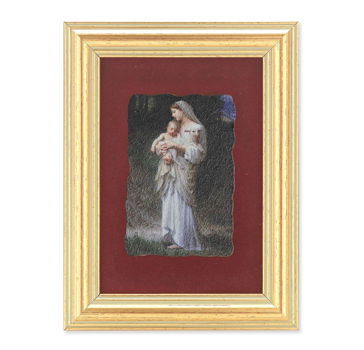 Divine Innocence Picture, Antique Gold 5" x6-1/2 Frame, Image Centered On Burgundy Velvet Matting # 28127
