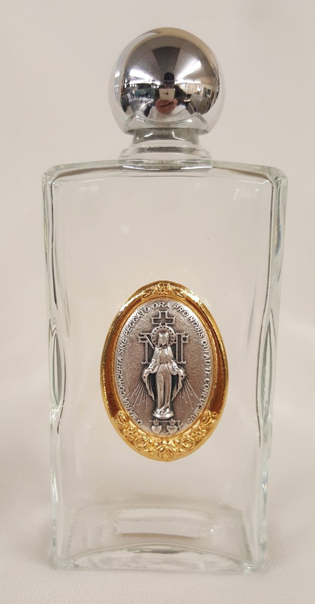 Miraculous Medal Glass Holy Water Bottles, 8oz, 5" Made in Italy, 3-Count Value Pack, # 65349