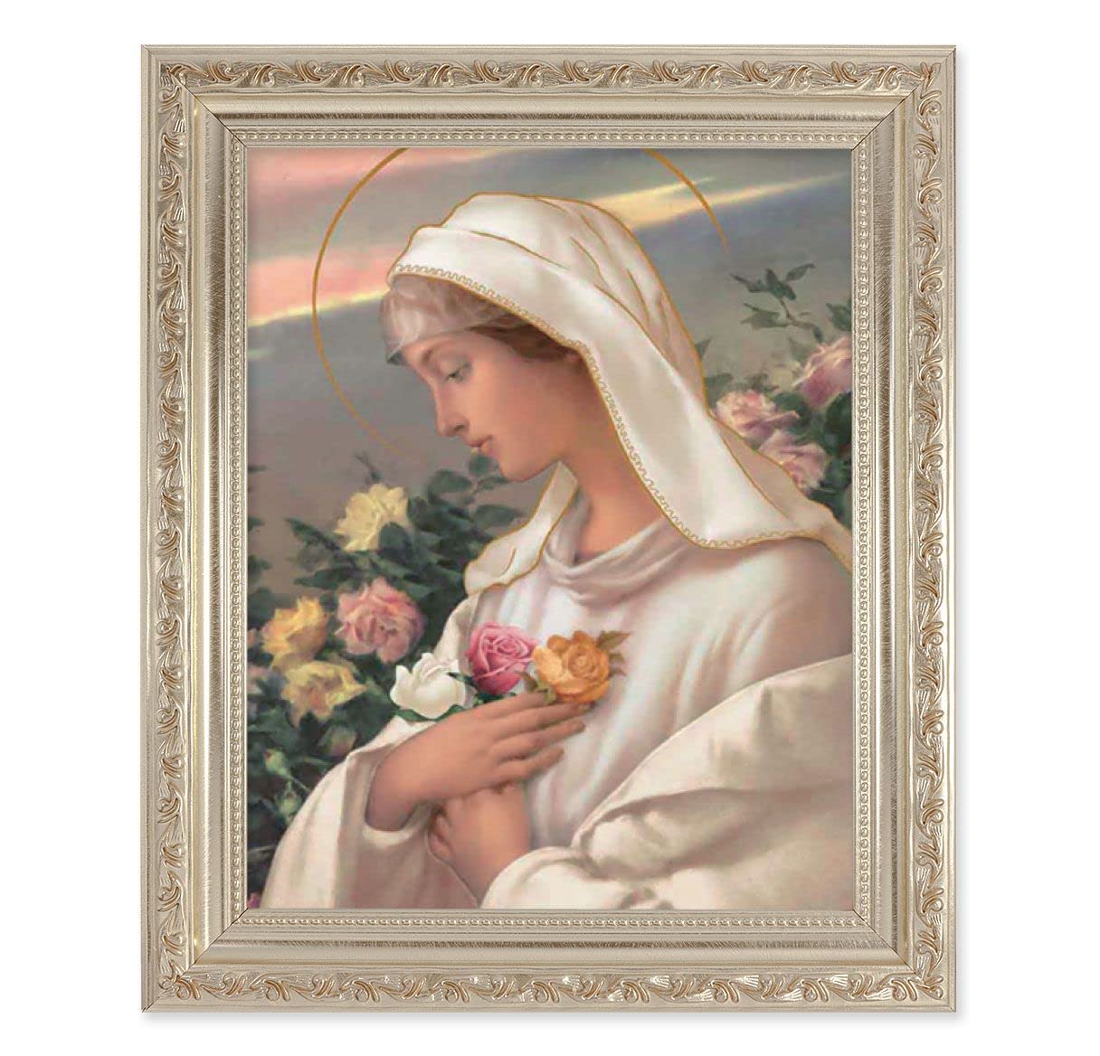 Mystical Rose, 10"x12" Antique Silver & Carved Scrollwork Frame, Italian Print Under Glass # 26808