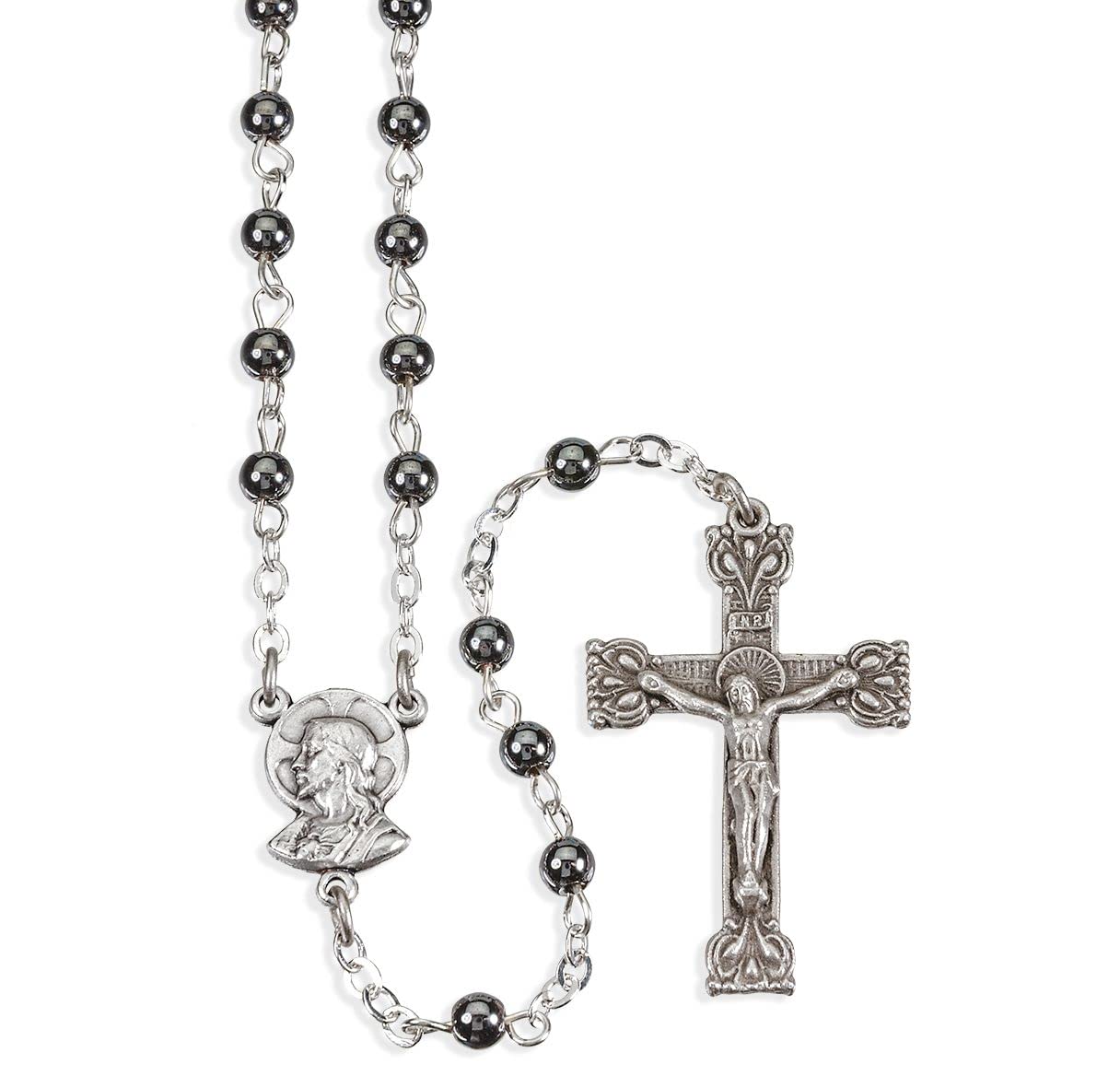 PREMIUM HANDCRAFTED HEMATITE FIRST COMMUNION ROSARY, # 6419