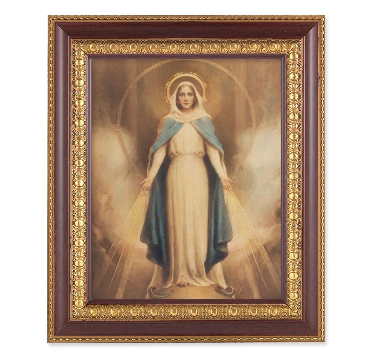 Chambers: Miraculous Mary, 11-1/2"x13-1/2, Cherry Finish with Gold Egg & Dart Frame, Italian Print Under Glass # 26022