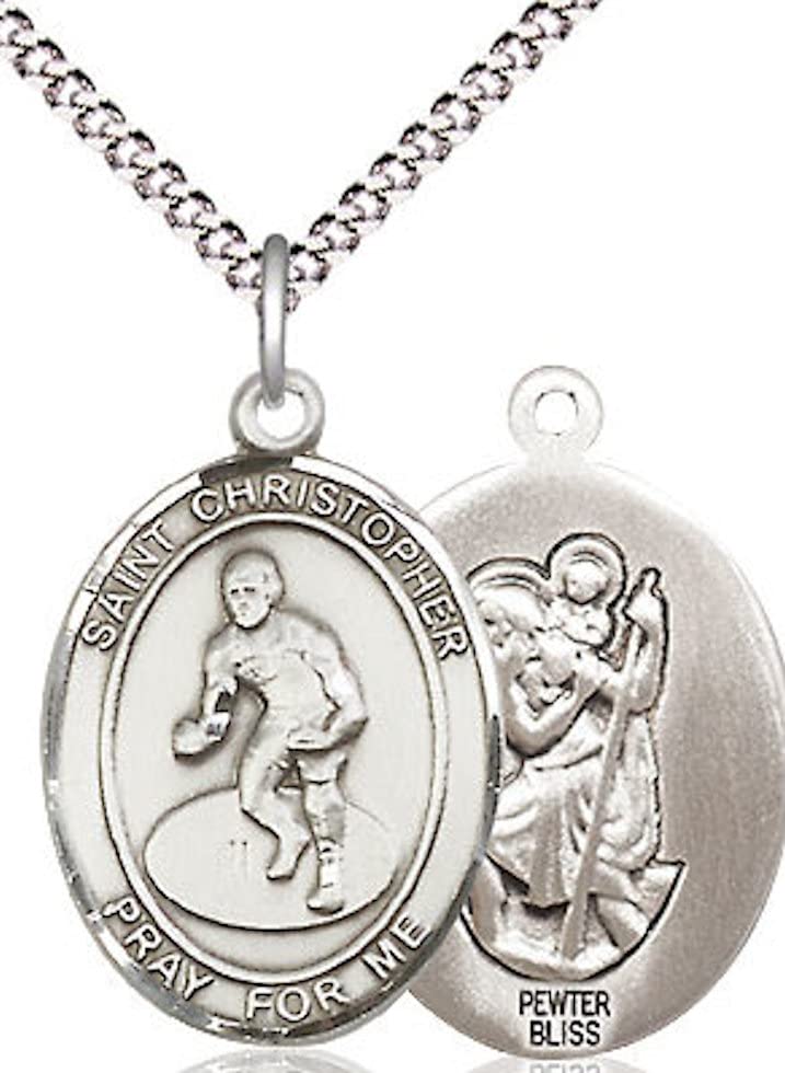 Wrestling / St. Christopher Medal in Fine Pewter, 3/4", Your Choice of Chain # 17507