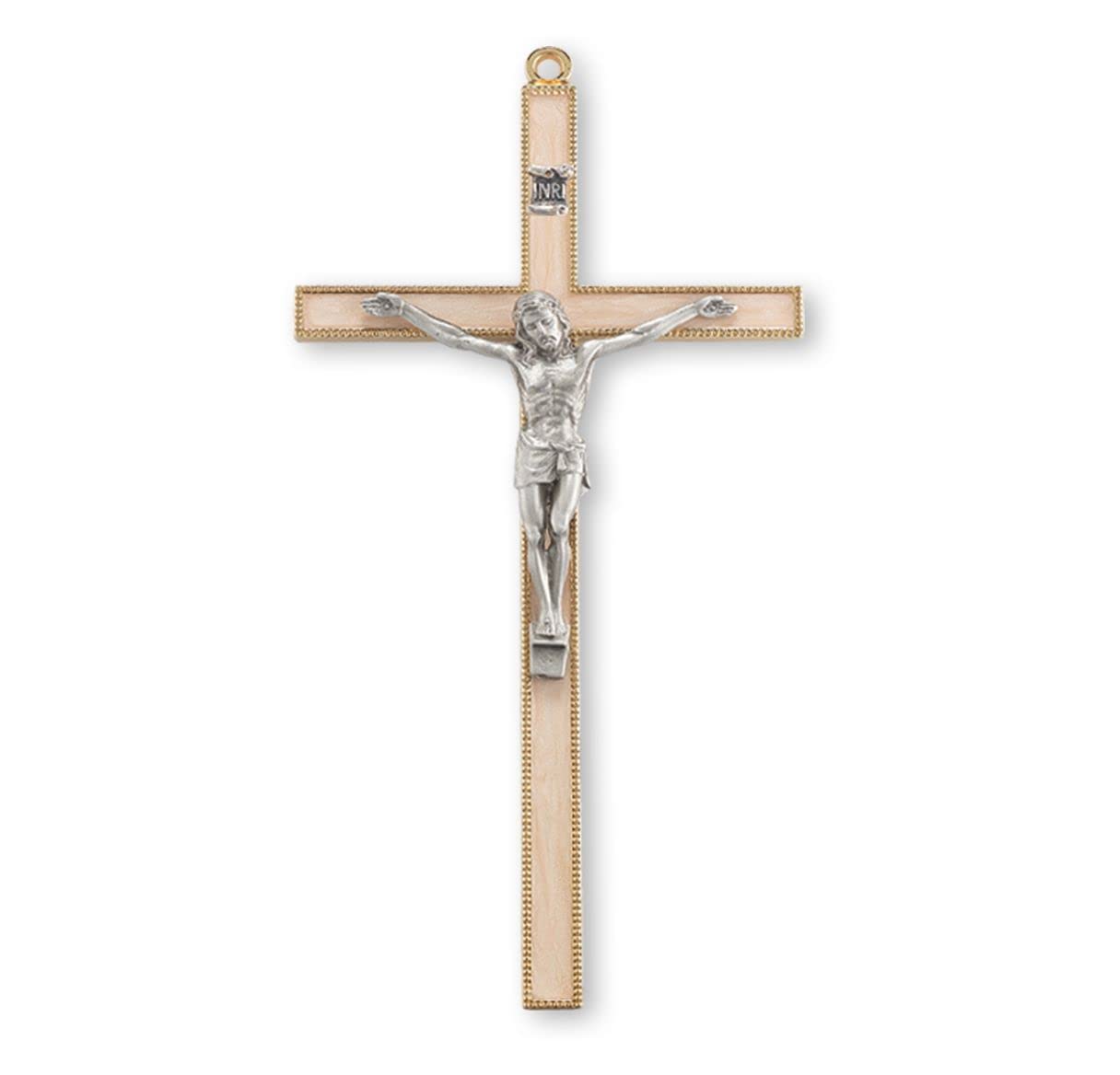 7" Pearlized Gold Plated Crucifix, Pewter Christ Figure, # 1289