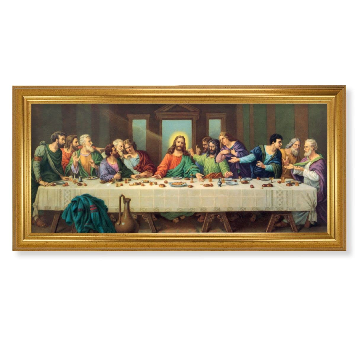 Zabateri Last Supper Picture, 17-1/4"x33-1/4 Gold Leaf Finish Grooved Frame, Textured Italian Print # 22157