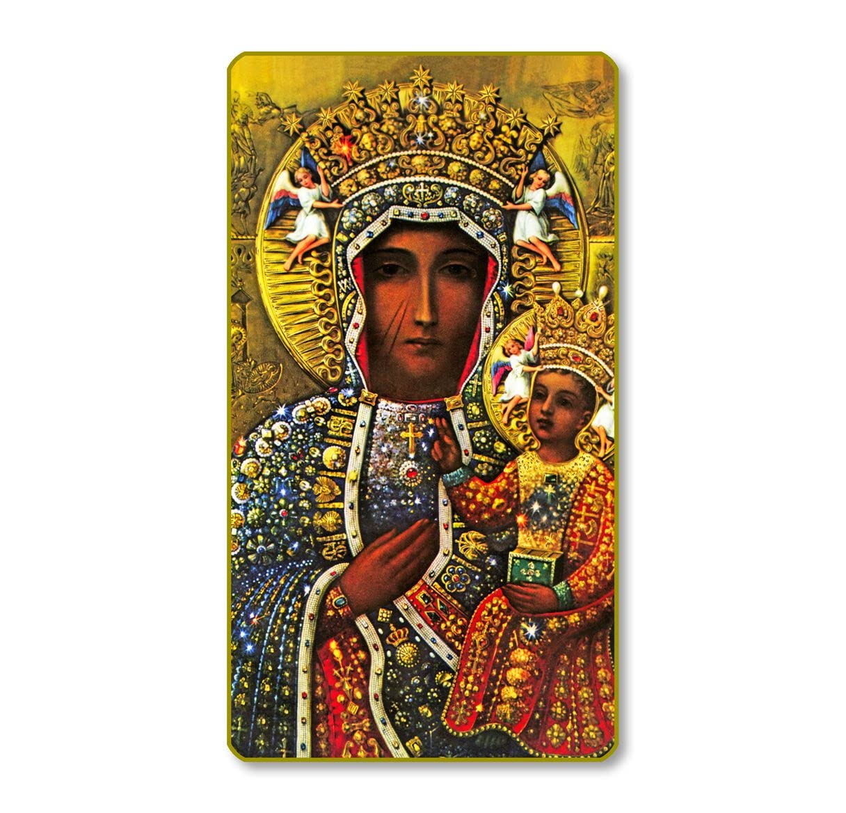 Our Lady of Czestochowa Italian Paper Holy Cards, 2"x4", Blank Back, 100-Pack, # 6141