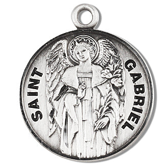 3/4" Round Sterling Medal, Your Choice of Chain, Angel Gabriel, #29392