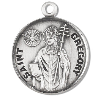 3/4" Round Sterling Medal, Your Choice of Chain, St. Gregory, #27243