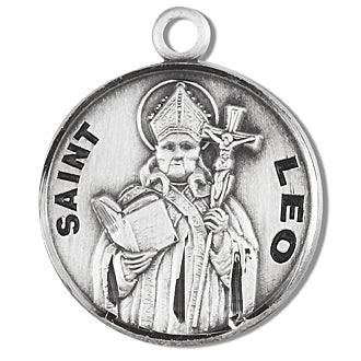 3/4" Round Sterling Medal, Your Choice of Chain, St. Leo, #96789