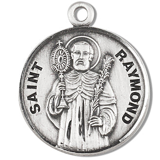 3/4" Round Sterling Medal, Your Choice of Chain, St. Raymond, #96797