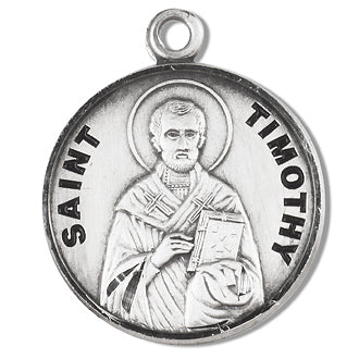 3/4" Round Sterling Medal, Your Choice of Chain, St. Timothy, #96804