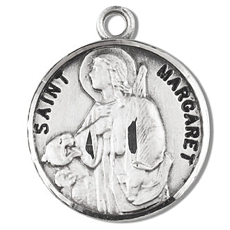 3/4" Round Sterling Medal, Your Choice of Chain, St. Margaret, #96824