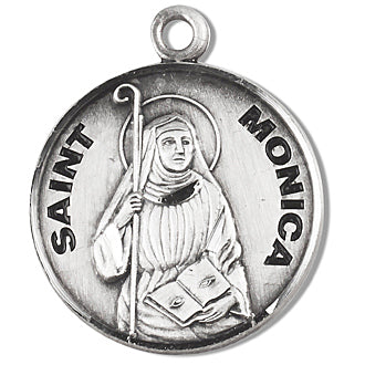 3/4" Round Sterling Medal, Your Choice of Chain, St. Monica, #96828